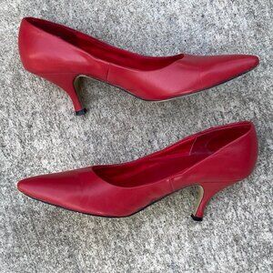 Red Leather Kitten Heel Size 2.5W
